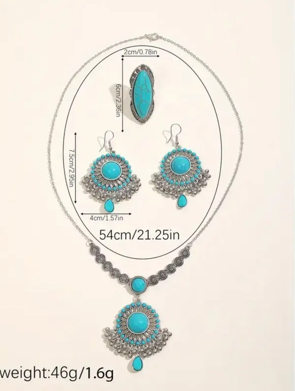 Elegant Turquoise and Silver Jewelry Set - Image 7