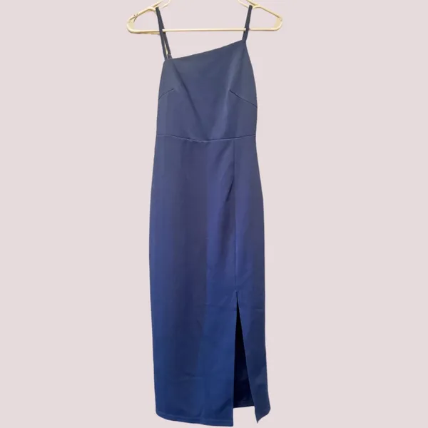 NWT Gray/Blue Spaghetti Strap Asymmetrical Midi Dress – XS‎ - Image 5