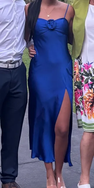 Blue Silk Midi Dress Dillard - Image 3