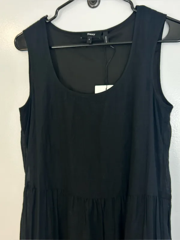 NWT Theory Black Sleevelss Cotton Tiered Boho Maxi Dress Size Small Petite - Image 6