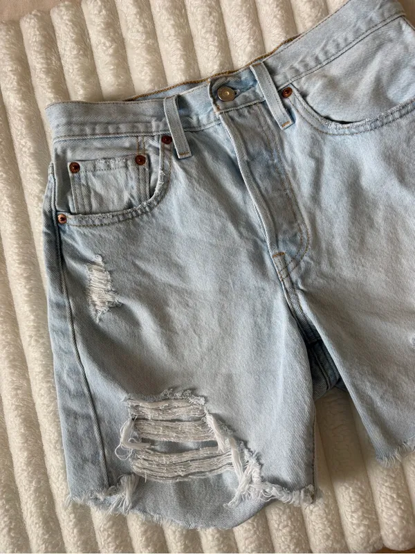 Levi's 501 Light Blue Distressed High-Rise Denim Shorts - Image 2