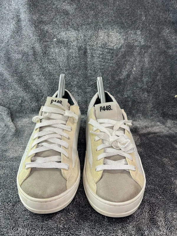 P448 John White Leather Low Top Sneakers EU 39 US 8.5 Made in Italy⁠ - Image 2