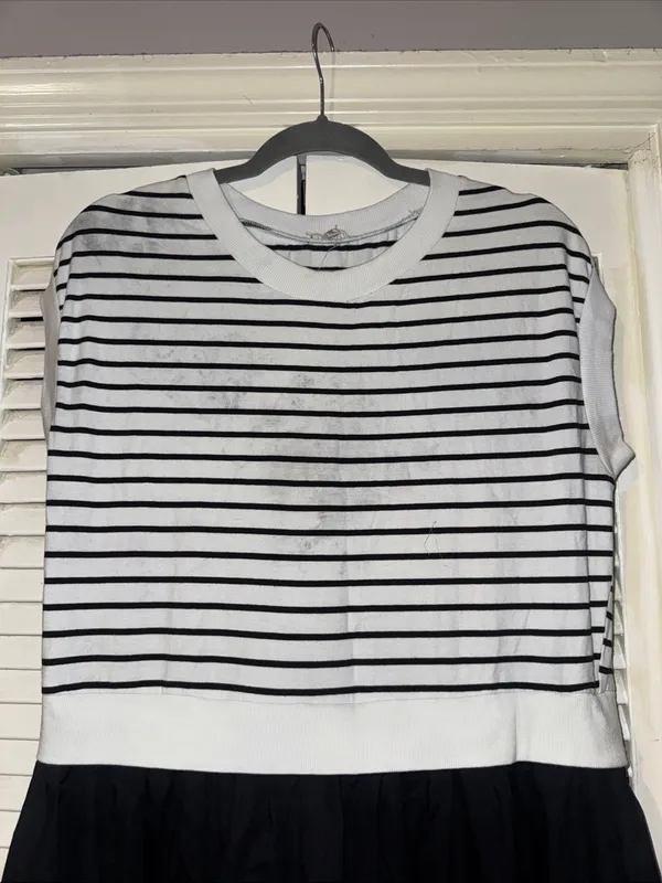 Jofit Black and White Striped Bodice Midi Dress - Image 2