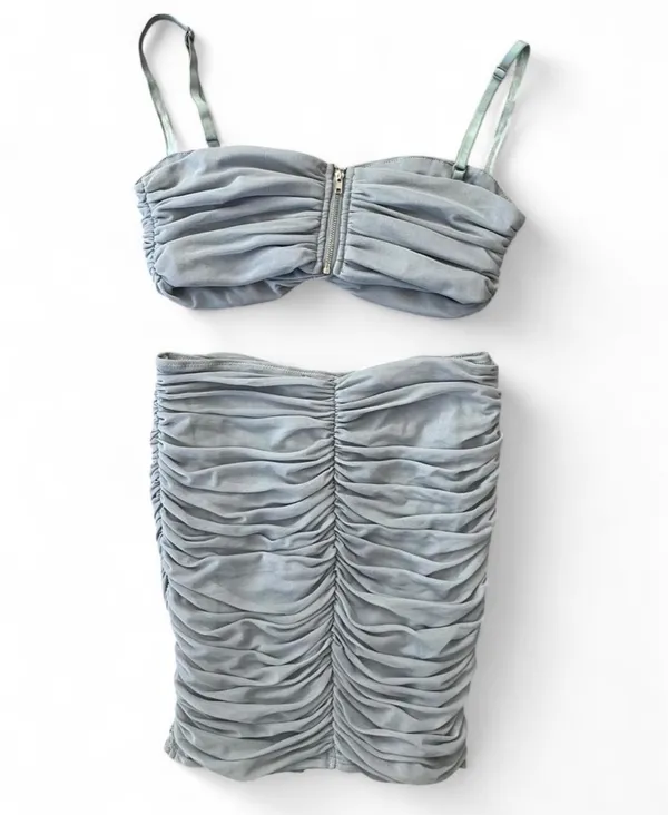 Salty 2 Piece Set Ruched Skirt and Crop Top - Image 2