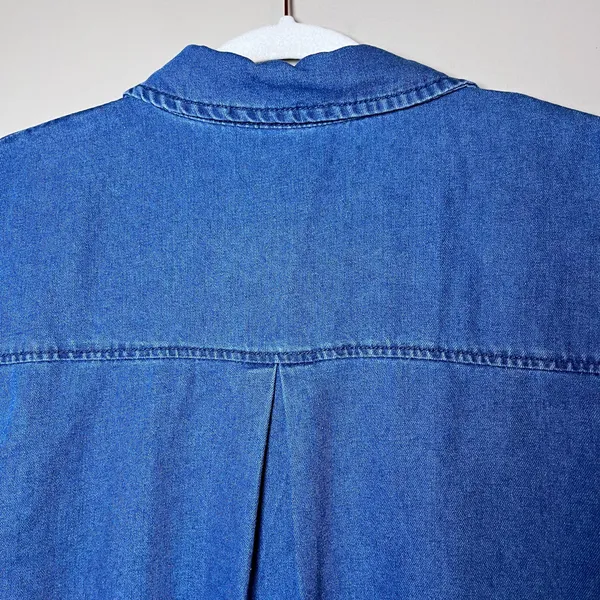 Entro Stay Close Denim Drop Waist Collared Button Front Mini Dress Blue M - Image 8