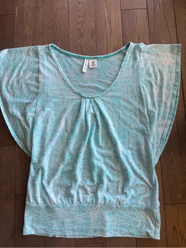 Full Tilt Light Aqua Flutter Sleeve Scoop Neck Top - Image 5