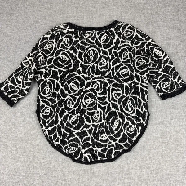 Anthropologie MOTH Sweater Womens Small Black Floral 3/4 Sleeve Open Knit - Image 10