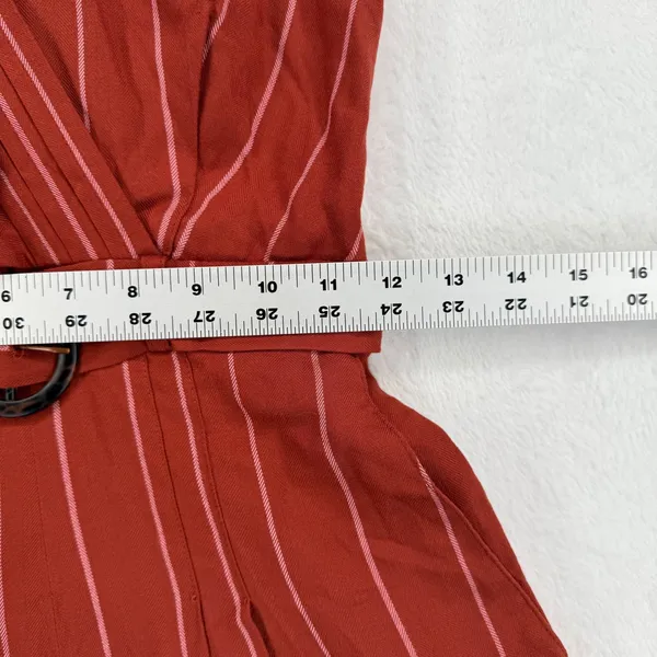 Womens Ruffle One Shoulder Wide Leg Striped Jumpsuit Rust Sz 0‎ XXXS - Image 4