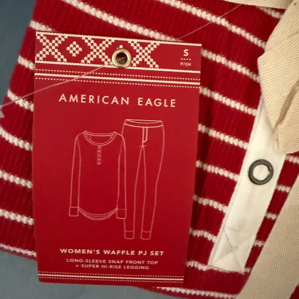 NWT American Eagle Waffle Thermal Pajama‎ Set Red White Stripe S Christmas Gift - Image 5