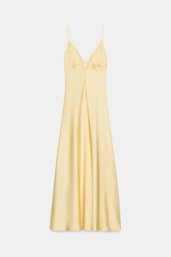 Zara Satin Slip Butter Yellow Maxi Flowy Summer Dress - Image 7