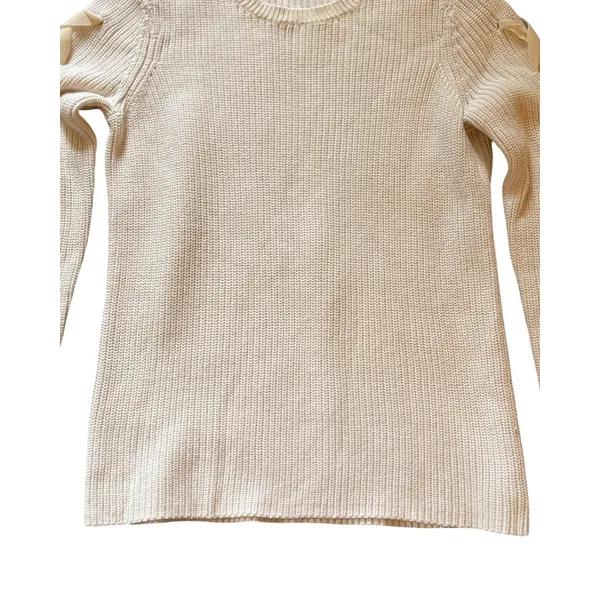 Lauren Ralph Lauren Sweater Womens Size S Ivory Rib Knit Ribbon Sleeve Cotton - Image 6
