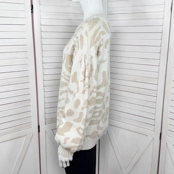 Pink Lily Animal Cheetah Print Balloon Sleeve Sweater Ivory Tan‎ Small - Image 3