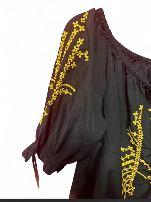 Boohoo Black Off-Shoulder Top with Yellow Artisanal Embroidery - Image 5