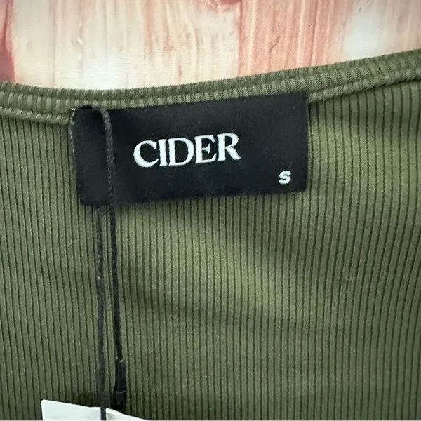 Cider Olive Green Faux Wrap Jersey Short Sleeve T Shirt - Image 5