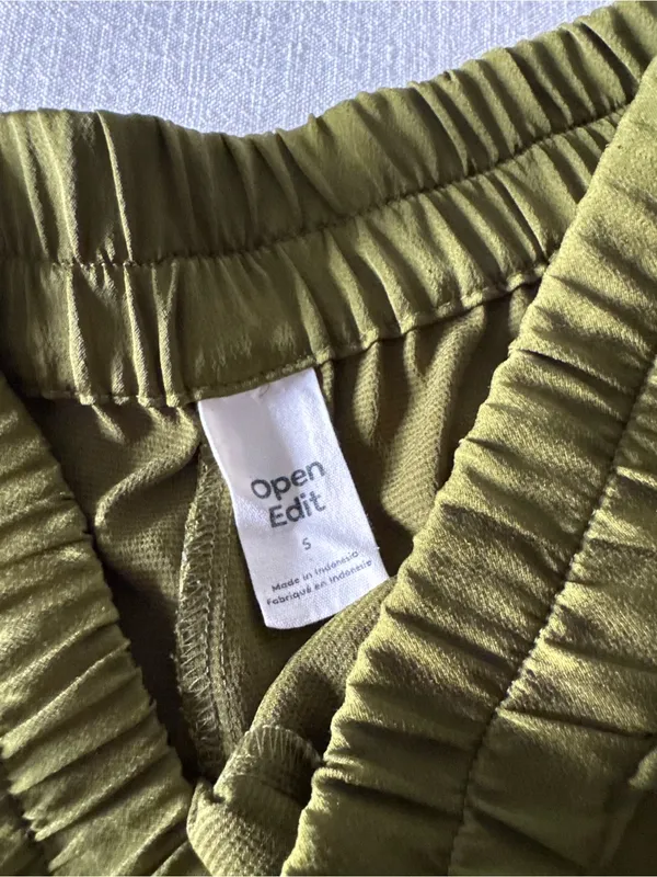 Open Edit Tie Detail Satin Cargo Pants Olive Green - small - Image 8