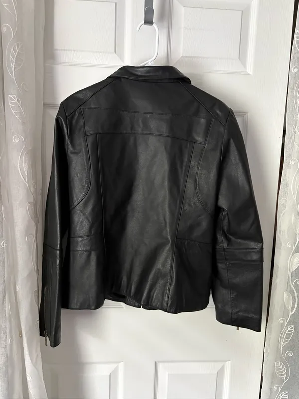 Giacca moto genuine leather jacket full zip up women size L - Image 9