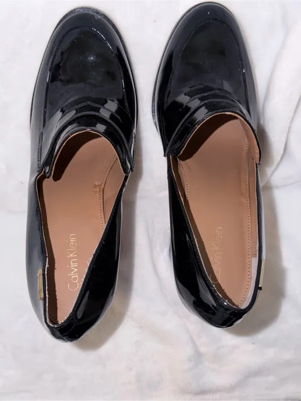 Calvin Klein Black Patent Block Heel Loafers - Image 2