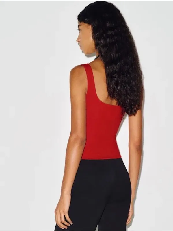 Reformation Carla red ribbed Sleeveless Square-Neck Tank Top, size S Made in USA - Image 3