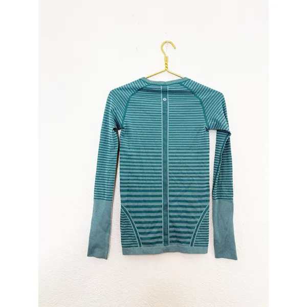 Lululemon Swiftly Tech Long Sleeve Crew Teal Blue Green Striped Running Top 4 - Image 12