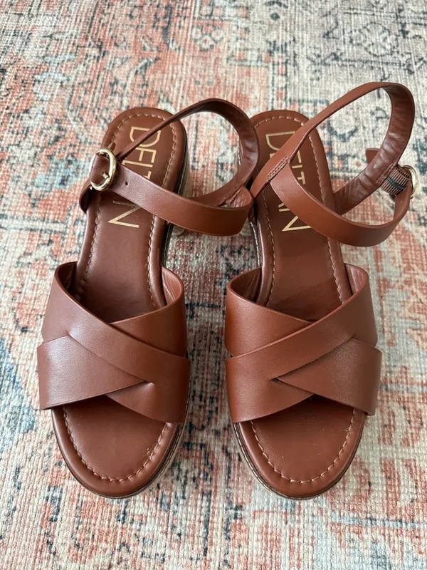DELTAN Brown Leather Espadrille Platform Sandals Size 9 - Image 3
