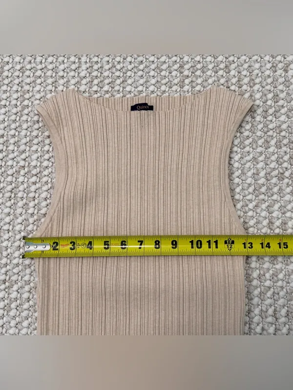 QUINCE Cotton Cashmere Ribbed Tank / Heather Oatmeal / Large - Image 7