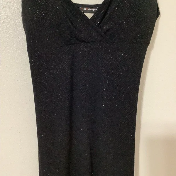 Jodi Kristopher Vintage 90s Black Sparkle‎ Glam Grunge Witchy Dark Romantic Midi Slip Dress L - Image 3