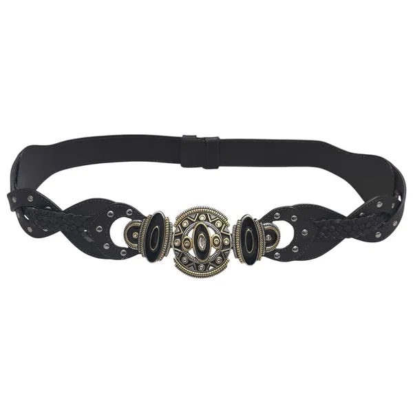 Chico's Genuine Leather Belt Silver And Gold Ornate Buckle Rodeo‎ Boho Luxury - Image 2