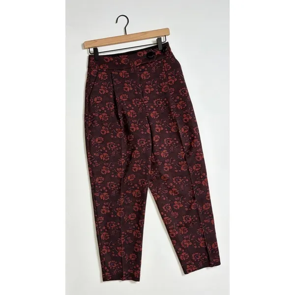 Anthropologie MAEVE Floral Jacquard High-Rise Trousers‎ Pants Tapered Office 2 - Image 2