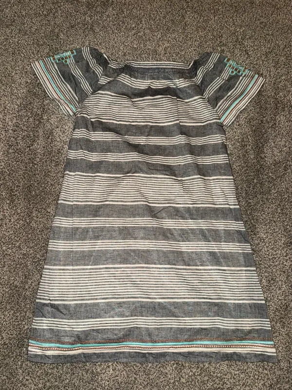 THML Striped Dress Size XS Grey Off Shoulder Embroidered - Image 3