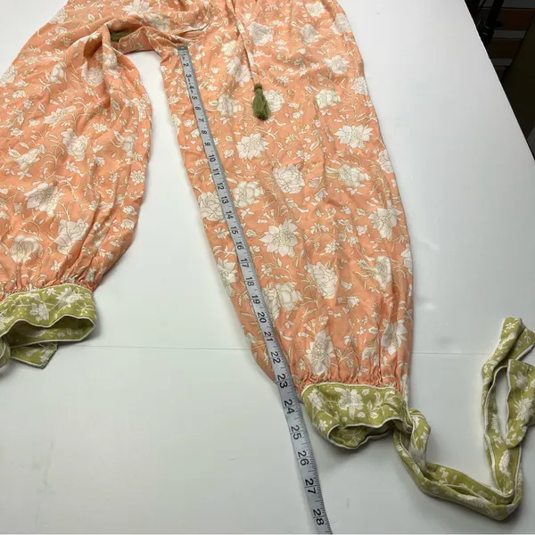 World Market Peach Green Floral Print Pajama Pants Womens Size‎ Small Pull On - Image 6