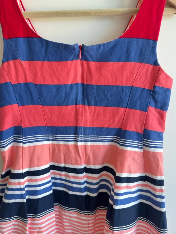 Tiana B Striped Fit & Flare Dress Size 10 Pink Blue Sleeveless Pocket Sundress - Image 8