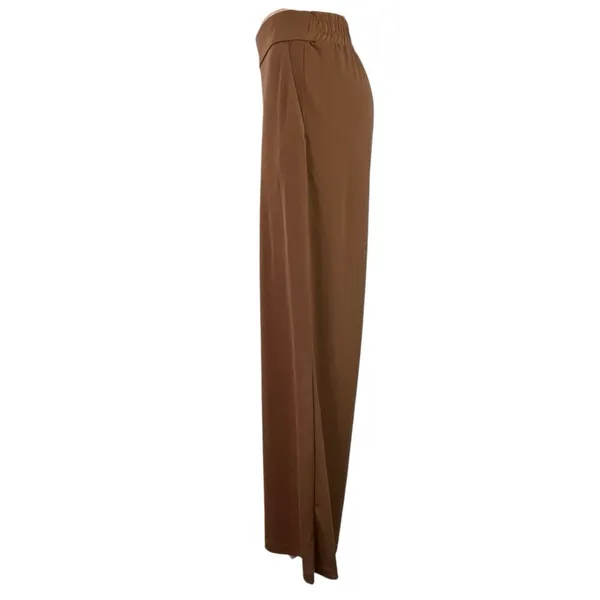 Women's Brown High Waisted Wide Leg Pocket Baggy Trousers Dress Pants Size M - Image 2