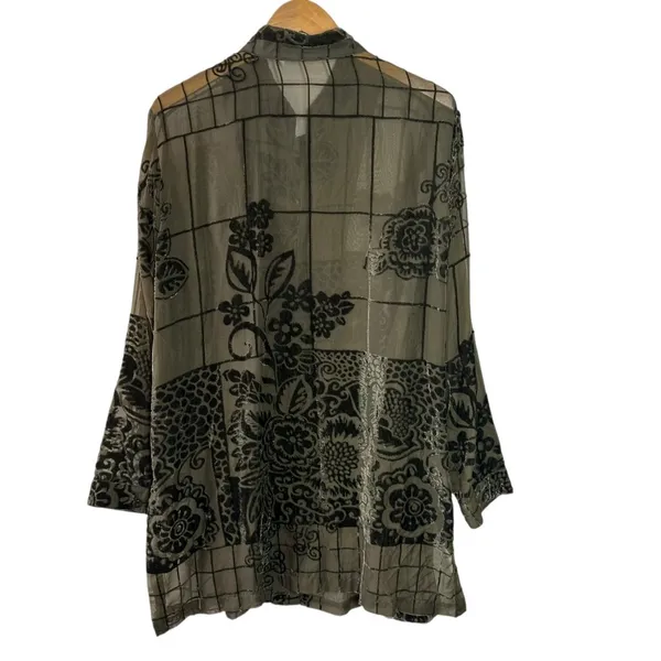 Coldwater Creek Olive Green Velvet Burnout Sheer Tunic Top XL Elegant Artwear - Image 5