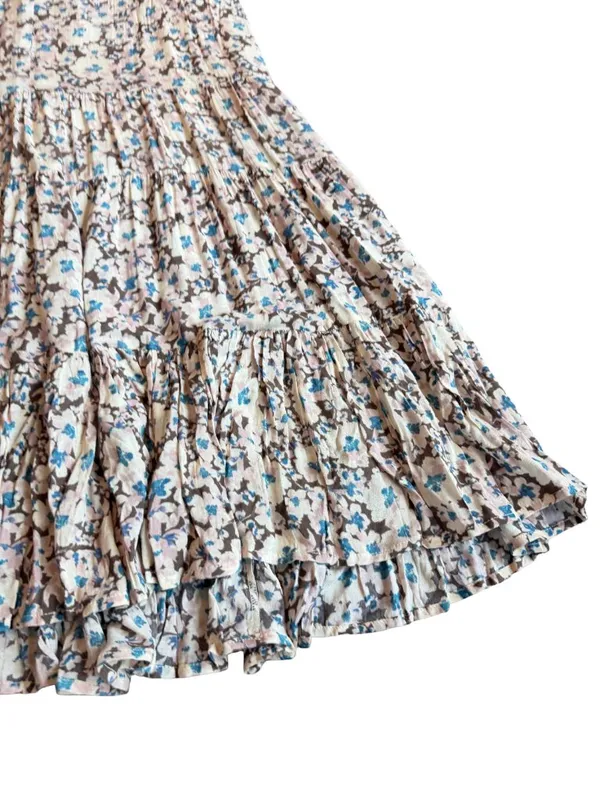 Z Supply Ivory Blue Floral Tiered Maxi Dress Long Sleeve Bohemian Small Women's - Image 6