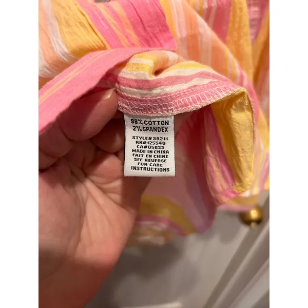 Escape by Habitat Clothes Pink Yellow Striped Seersucker Button‎ Up Shirt Large - Image 7