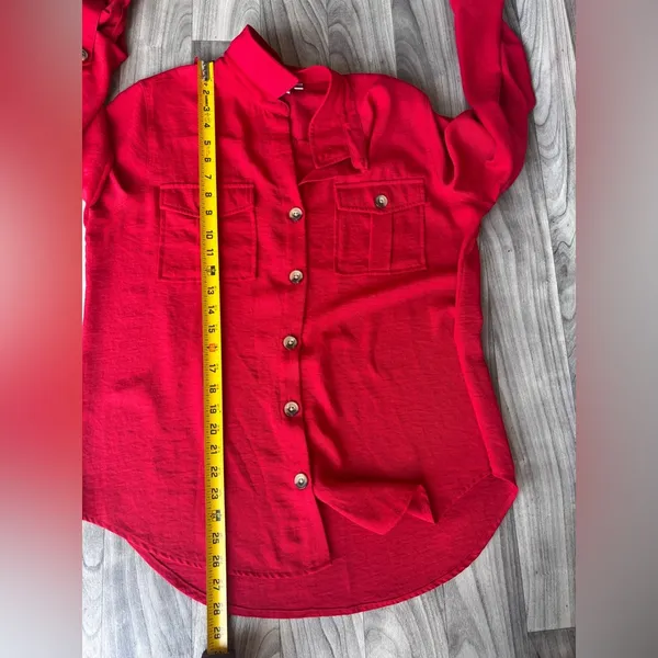 New Directions Red Relaxed Button Down Shirt Size L - Image 6