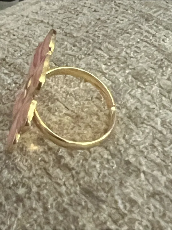 Women’s Gorgeous Pink & Gold Flower Design Statement Adjustable Ring Size 6-9 - Image 3
