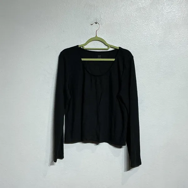 Aerie Black Waffle Knit Long Sleeve Top Sz XL - Image 2