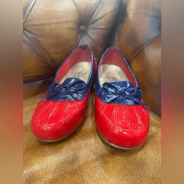 Beacon - Red and Blue Puddle Jumper Wedge Heel Patent Duck Shoes Sz 8.5 M - Image 2