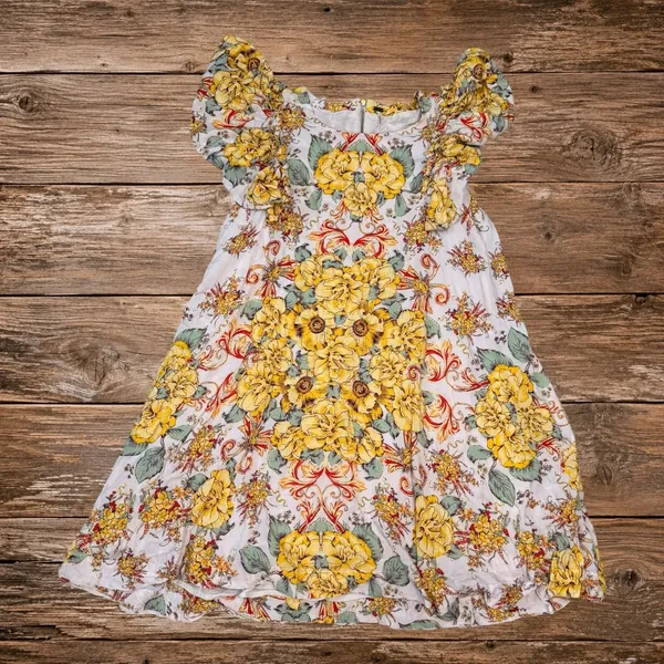 Free People Yara Floral Mini Dress Yellow Ivory Flutter Sleeve Boho - Image 2