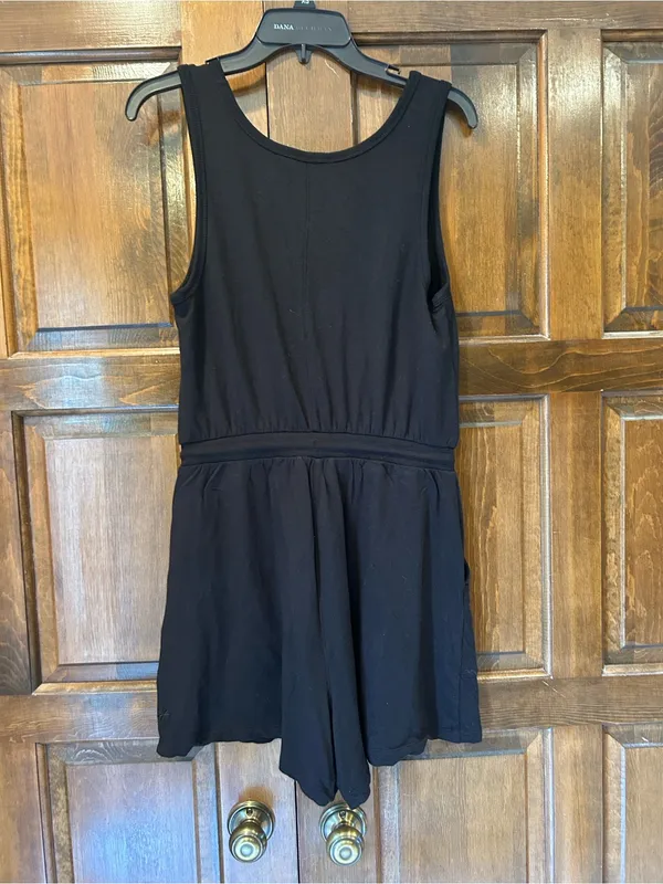Athleta Balance Sleeveless Romper‎ S Small Black Nirvana Knit Drawstring Pockets - Image 3