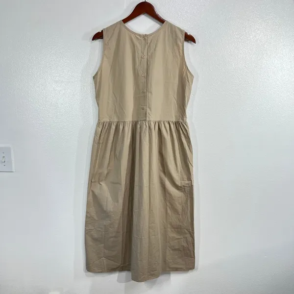 Korean Fashion Steady Seller‎ Beige Button Back Midi Dress Sleeveless Pocket - Image 3