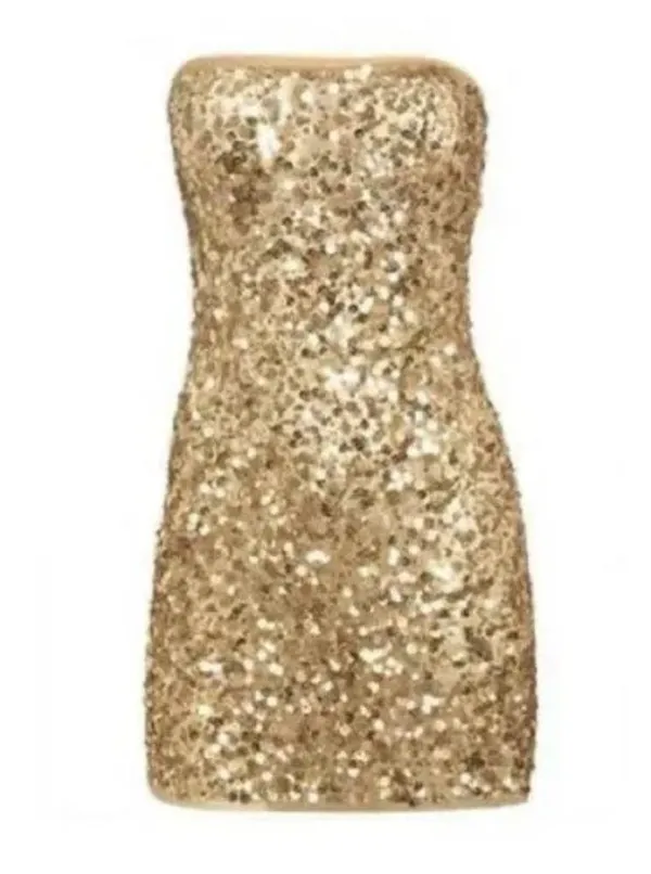 Arden B Glittering Gold Strapless Dress - Image 2