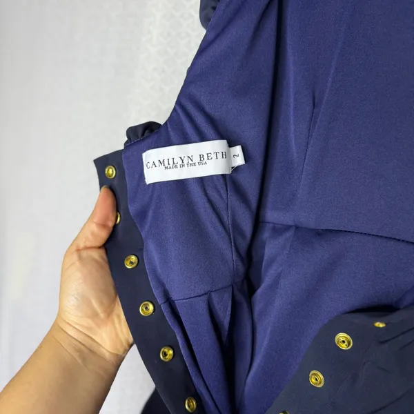 Camlyn Beth Navy Blue Sleeveless Ruffle Neck‎ Button Back The Go Go Dress Size 2 - Image 2