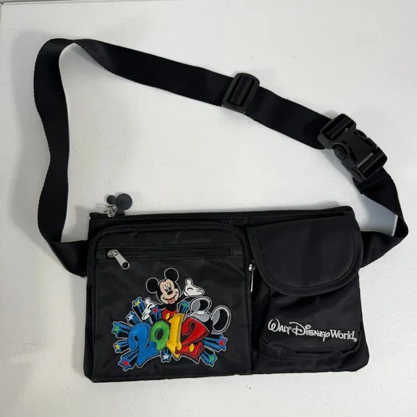 Walt Disney Parks World Fanny Pack Belt Bum Bag 2012 Mickey Mouse Black Sling - Image 2