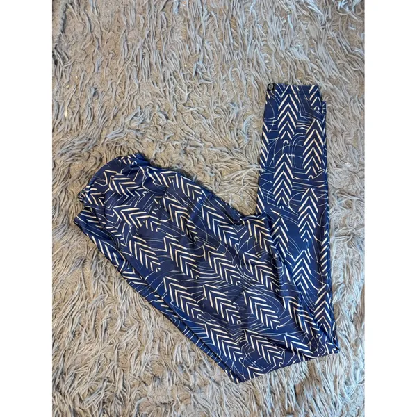Onzie Flow Blue White Geometric Chevron High Waisted Yoga Leggings XS - Image 5