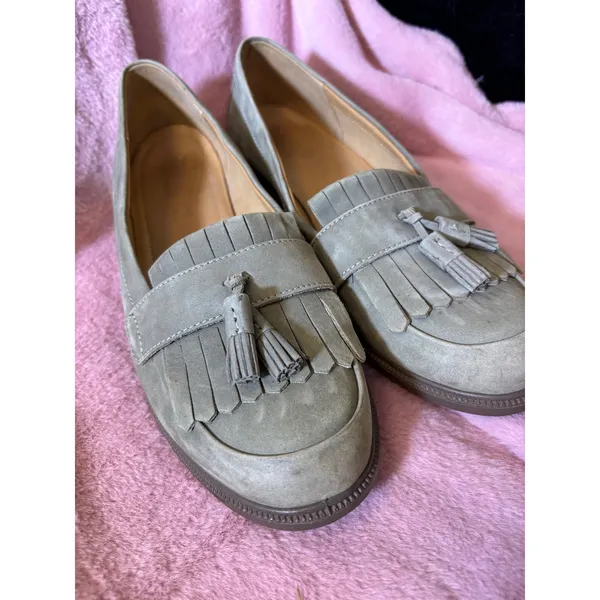 Hotter Gray Suede Kiltie Tassel Loafers Made in England Womens Size 9.5 Slip On - Image 2
