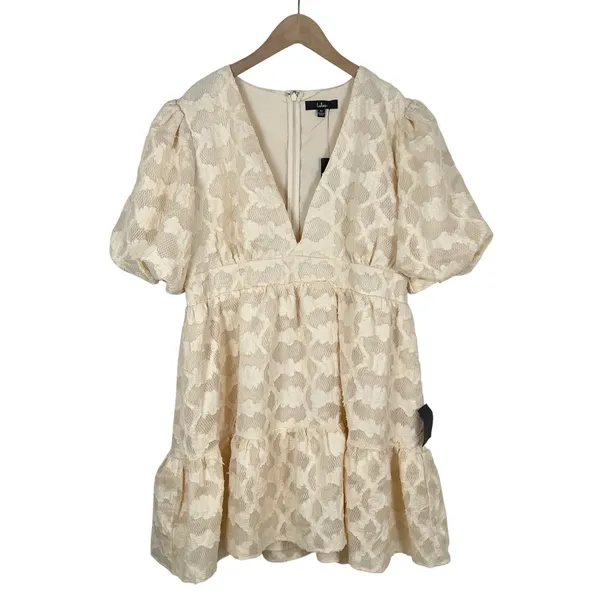 NWT Lulus So Sweet To Me Cream Floral Puff Sleeve Mini Dress Size XL - Image 2