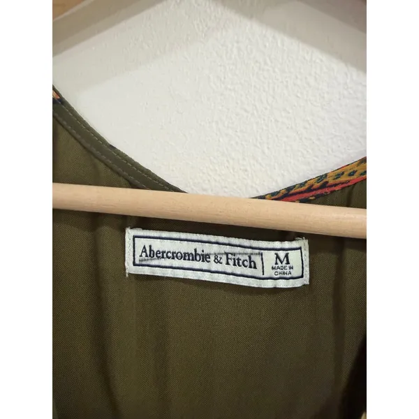 Abercrombie & Fitch Olive Green Butterfly Floral Pleated Mini Dress Womens M - Image 6