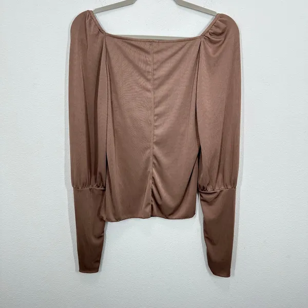 Intimately Free People Size Large Ciao Bella Long Sleeve Ruched Top Brown Ribbed - Image 9